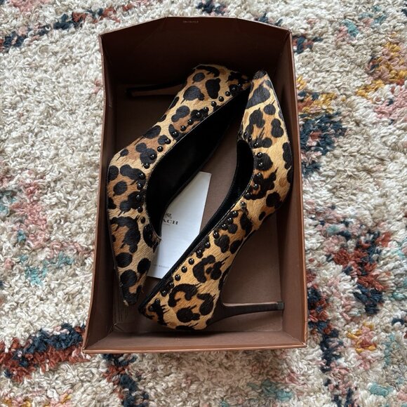 Coach Smith Rivets Women's Leopard Print Calf Hair Pumps - Picture 4 of 12